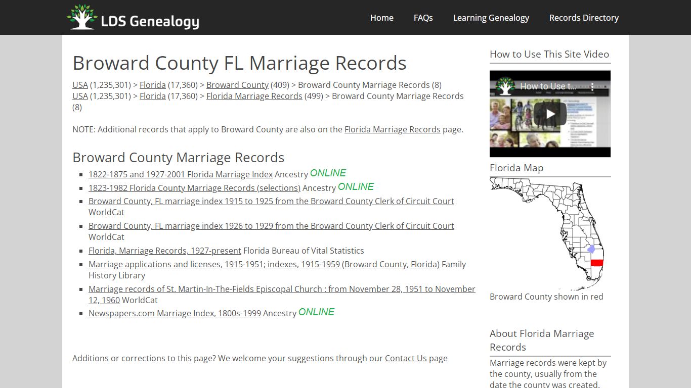 Broward County FL Marriage Records - LDS Genealogy