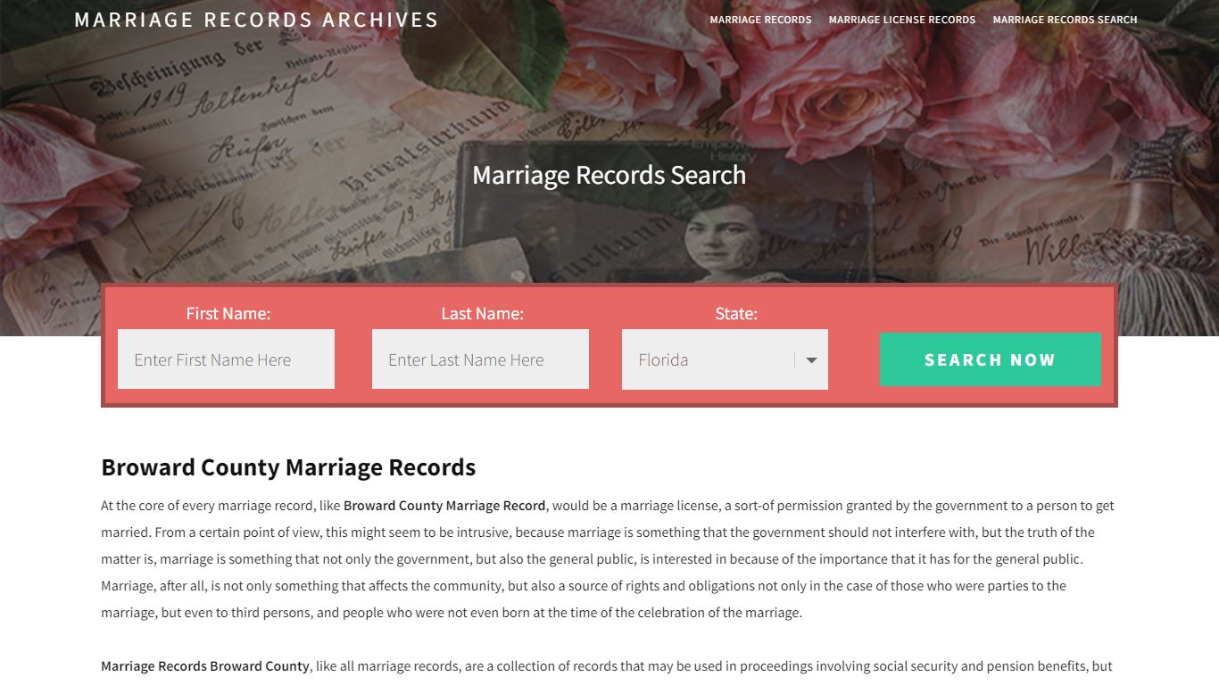 Broward County Marriage Records | Enter Name and Search